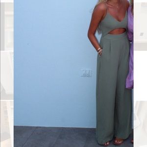Sage Green Wide Leg Front Cutout Jumpsuit